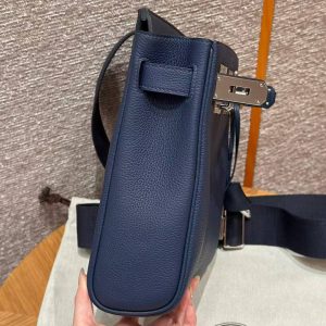 Hermès Hac a Dos PM Backpack Handmade In Togo Calfskin Leather Silver Hardware 73 Blue Saphir - Image 9