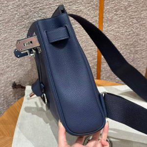 Hermès Hac a Dos PM Backpack Handmade In Togo Calfskin Leather Silver Hardware 73 Blue Saphir - Image 8