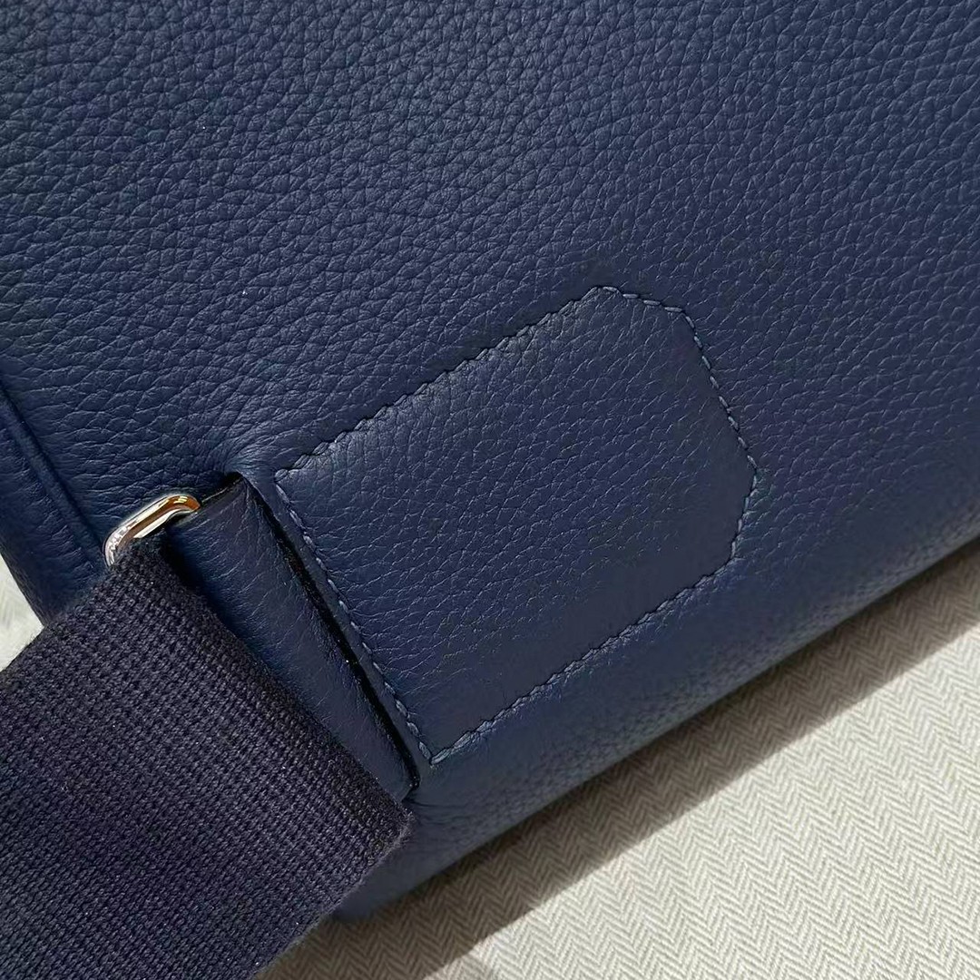 Hermès Hac a Dos PM Backpack Handmade In Togo Calfskin Leather Silver Hardware 73 Blue Saphir - Image 4