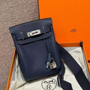 Hermès Hac a Dos PM Backpack Handmade In Togo Calfskin Leather Silver Hardware 73 Blue Saphir