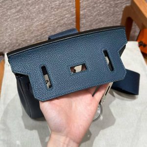 Hermès Hac a Dos PM Backpack Handmade In Togo Calfskin Leather Silver Hardware 7P Bleu Presse - Image 17