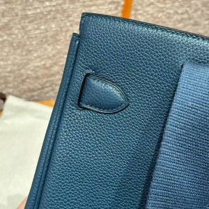 Hermès Hac a Dos PM Backpack Handmade In Togo Calfskin Leather Silver Hardware 7P Bleu Presse - Image 7