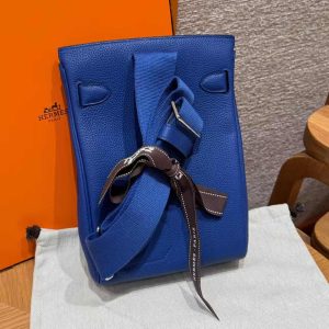 Hermès Hac a Dos PM Backpack Handmade In Togo Calfskin Leather Silver Hardware 7T Blue Electric - Image 18