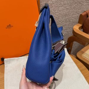 Hermès Hac a Dos PM Backpack Handmade In Togo Calfskin Leather Silver Hardware 7T Blue Electric - Image 16