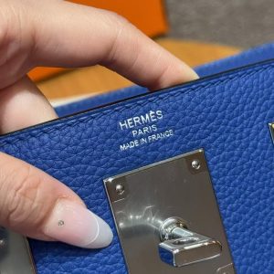 Hermès Hac a Dos PM Backpack Handmade In Togo Calfskin Leather Silver Hardware 7T Blue Electric - Image 12