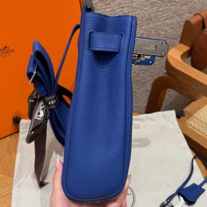Hermès Hac a Dos PM Backpack Handmade In Togo Calfskin Leather Silver Hardware 7T Blue Electric - Image 11