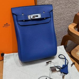 Hermès Hac a Dos PM Backpack Handmade In Togo Calfskin Leather Silver Hardware 7T Blue Electric - Image 10