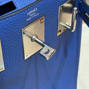 Hermès Hac a Dos PM Backpack Handmade In Togo Calfskin Leather Silver Hardware 7T Blue Electric - Image 8