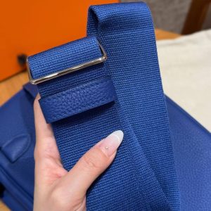 Hermès Hac a Dos PM Backpack Handmade In Togo Calfskin Leather Silver Hardware 7T Blue Electric - Image 6