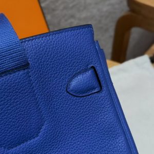 Hermès Hac a Dos PM Backpack Handmade In Togo Calfskin Leather Silver Hardware 7T Blue Electric - Image 5