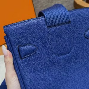 Hermès Hac a Dos PM Backpack Handmade In Togo Calfskin Leather Silver Hardware 7T Blue Electric - Image 4