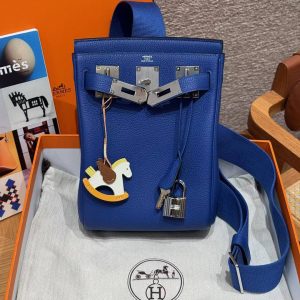 Hermès Hac a Dos PM Backpack Handmade In Togo Calfskin Leather Silver Hardware 7T Blue Electric - Image 3