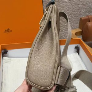 Hermès Hac a Dos PM Backpack Handmade In Togo Calfskin Leather Silver Hardware 81 Gris Tourtlle - Image 17