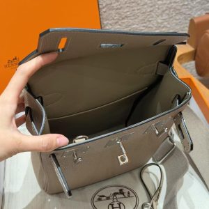 Hermès Hac a Dos PM Backpack Handmade In Togo Calfskin Leather Silver Hardware 81 Gris Tourtlle - Image 15