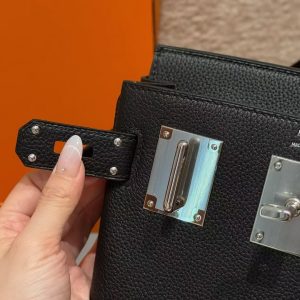 Hermès Hac a Dos PM Backpack Handmade In Togo Calfskin Leather Silver Hardware 89 Noir - Image 10
