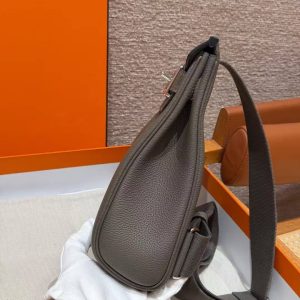 Hermès Hac a Dos PM Backpack Handmade In Togo Calfskin Leather Silver Hardware 8F Gris Etain - Image 18