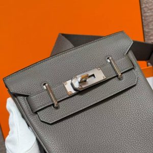 Hermès Hac a Dos PM Backpack Handmade In Togo Calfskin Leather Silver Hardware 8F Gris Etain - Image 17