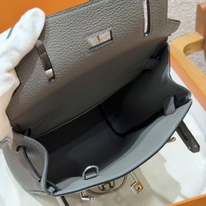 Hermès Hac a Dos PM Backpack Handmade In Togo Calfskin Leather Silver Hardware 8F Gris Etain - Image 9