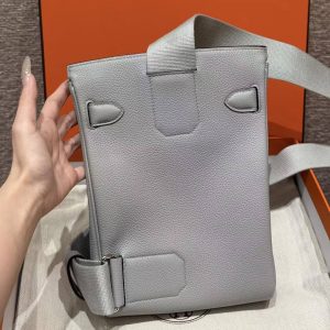 Hermès Hac a Dos PM Backpack Handmade In Togo Calfskin Leather Silver Hardware 8U Blue Glacier - Image 16