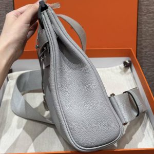 Hermès Hac a Dos PM Backpack Handmade In Togo Calfskin Leather Silver Hardware 8U Blue Glacier - Image 15