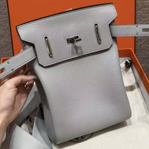 Hermès Hac a Dos PM Backpack Handmade In Togo Calfskin Leather Silver Hardware 8U Blue Glacier - Image 9