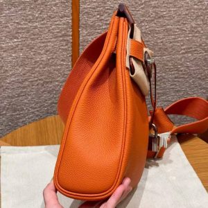 Hermès Hac a Dos PM Backpack Handmade In Togo Calfskin Leather Silver Hardware 93 Orange - Image 16