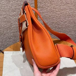Hermès Hac a Dos PM Backpack Handmade In Togo Calfskin Leather Silver Hardware 93 Orange - Image 15