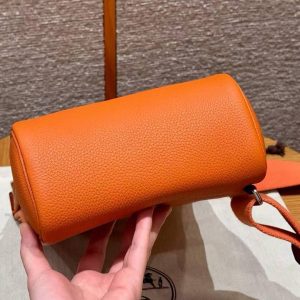 Hermès Hac a Dos PM Backpack Handmade In Togo Calfskin Leather Silver Hardware 93 Orange - Image 14