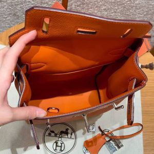 Hermès Hac a Dos PM Backpack Handmade In Togo Calfskin Leather Silver Hardware 93 Orange - Image 13