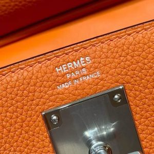 Hermès Hac a Dos PM Backpack Handmade In Togo Calfskin Leather Silver Hardware 93 Orange - Image 12