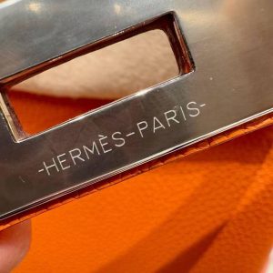 Hermès Hac a Dos PM Backpack Handmade In Togo Calfskin Leather Silver Hardware 93 Orange - Image 11