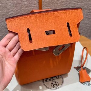 Hermès Hac a Dos PM Backpack Handmade In Togo Calfskin Leather Silver Hardware 93 Orange - Image 9