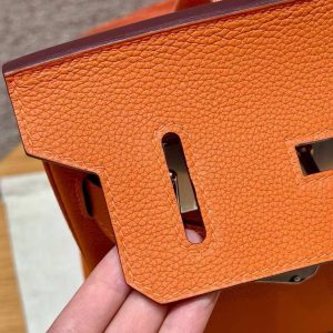 Hermès Hac a Dos PM Backpack Handmade In Togo Calfskin Leather Silver Hardware 93 Orange - Image 6