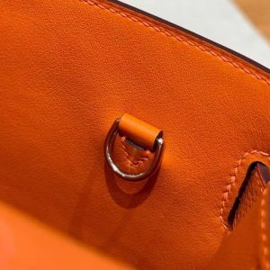 Hermès Hac a Dos PM Backpack Handmade In Togo Calfskin Leather Silver Hardware 93 Orange - Image 5