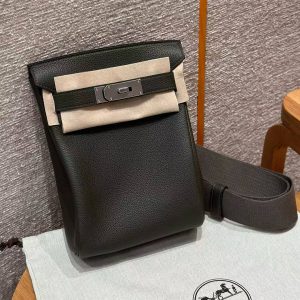 Hermès Hac a Dos PM Backpack Handmade In Togo Calfskin Leather Silver Hardware C6 Vert Gris - Image 15