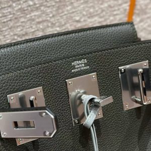 Hermès Hac a Dos PM Backpack Handmade In Togo Calfskin Leather Silver Hardware C6 Vert Gris - Image 5