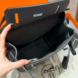 Hermès Hac a Dos PM Backpack Handmade In Togo Calfskin Leather Silver Hardware H0 Gris Misty - Image 9