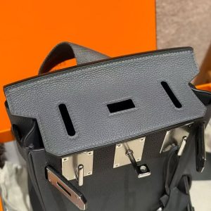 Hermès Hac a Dos PM Backpack Handmade In Togo Calfskin Leather Silver Hardware H0 Gris Misty - Image 8