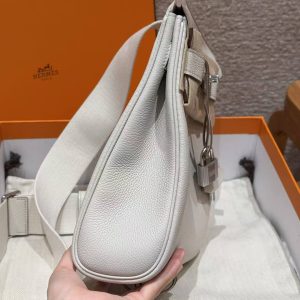 Hermès Hac a Dos PM Backpack Handmade In Togo Calfskin Leather Silver Hardware M4 Gris Pale - Image 14