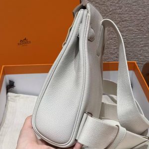 Hermès Hac a Dos PM Backpack Handmade In Togo Calfskin Leather Silver Hardware M4 Gris Pale - Image 13