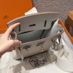 Hermès Hac a Dos PM Backpack Handmade In Togo Calfskin Leather Silver Hardware M4 Gris Pale - Image 11