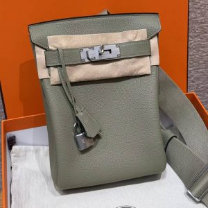 Hermès Hac a Dos PM Backpack Handmade In Togo Calfskin Leather Silver Hardware Q1 Sauge