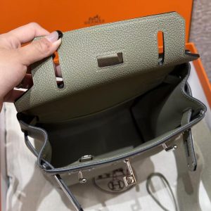 Hermès Hac a Dos PM Backpack Handmade In Togo Calfskin Leather Silver Hardware Q1 Sauge - Image 14