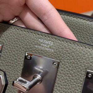 Hermès Hac a Dos PM Backpack Handmade In Togo Calfskin Leather Silver Hardware Q1 Sauge - Image 13