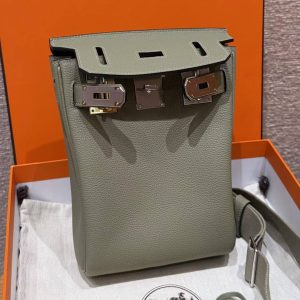 Hermès Hac a Dos PM Backpack Handmade In Togo Calfskin Leather Silver Hardware Q1 Sauge - Image 11