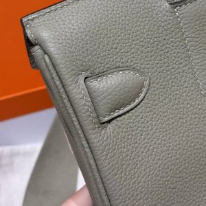 Hermès Hac a Dos PM Backpack Handmade In Togo Calfskin Leather Silver Hardware Q1 Sauge - Image 4