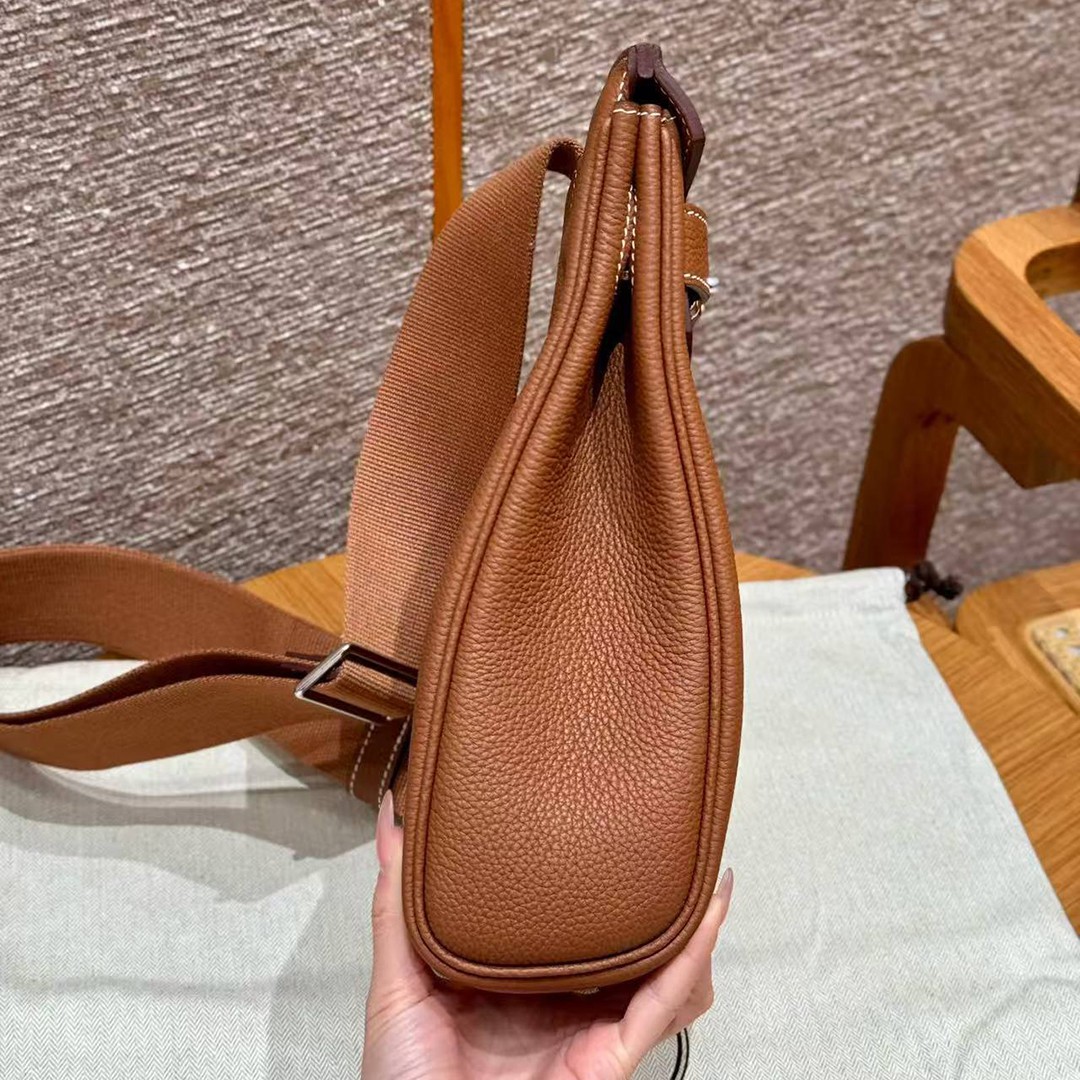 Hermès Hac a Dos PM Backpack Handmade In Togo Calfskin Leather Silver Hardware Ck37 Gold - Image 18