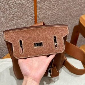 Hermès Hac a Dos PM Backpack Handmade In Togo Calfskin Leather Silver Hardware Ck37 Gold - Image 15