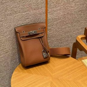Hermès Hac a Dos PM Backpack Handmade In Togo Calfskin Leather Silver Hardware Ck37 Gold - Image 11