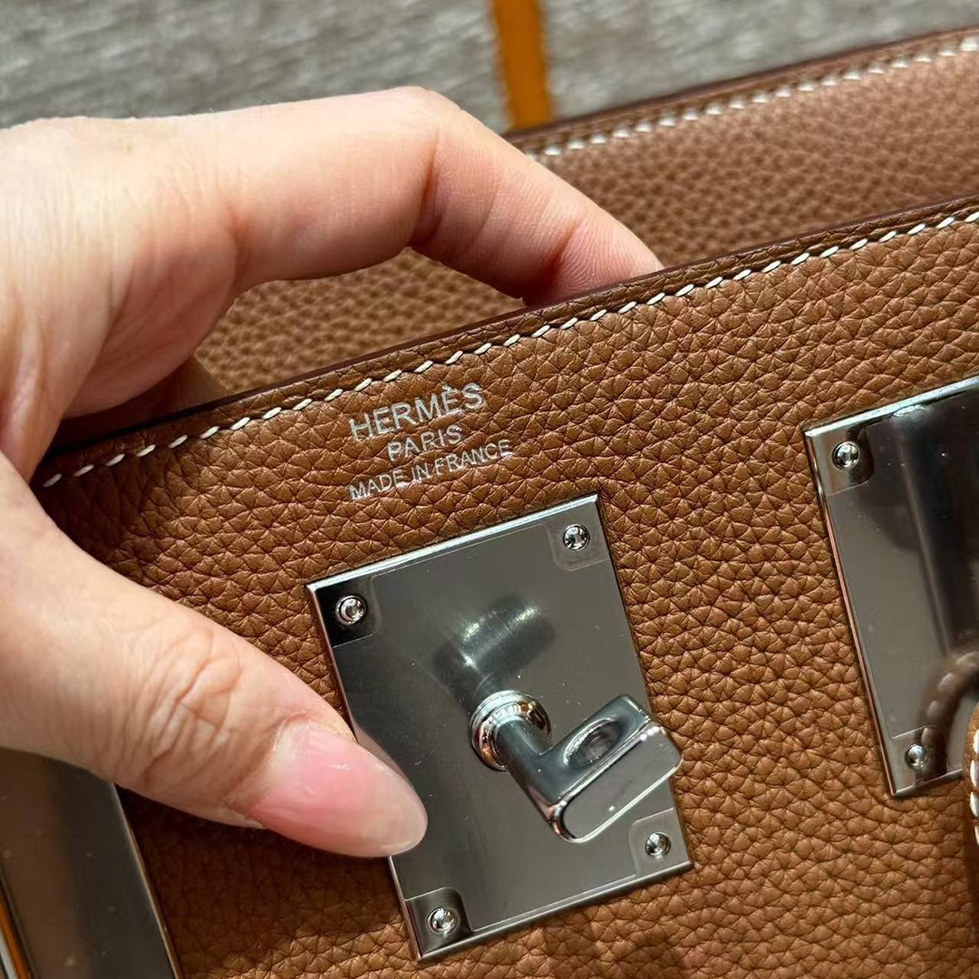 Hermès Hac a Dos PM Backpack Handmade In Togo Calfskin Leather Silver Hardware Ck37 Gold - Image 5